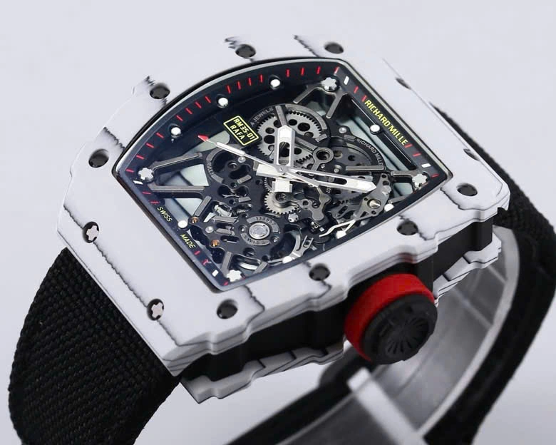 Super Clone Richard Mille RM 35-01 Richard Mille Rafa Cacbon NTPT Black Strap 42mm — on leather display