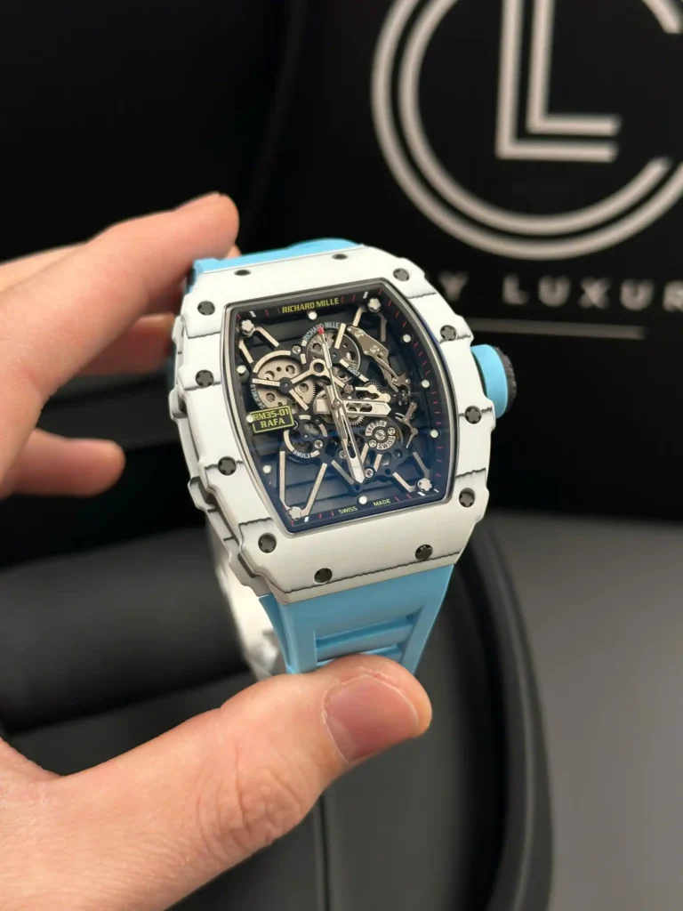 Super Clone Richard Mille RM 35-01 Richard Mille Rafa Cacbon NTPT Blue Strap 42mm — side profile