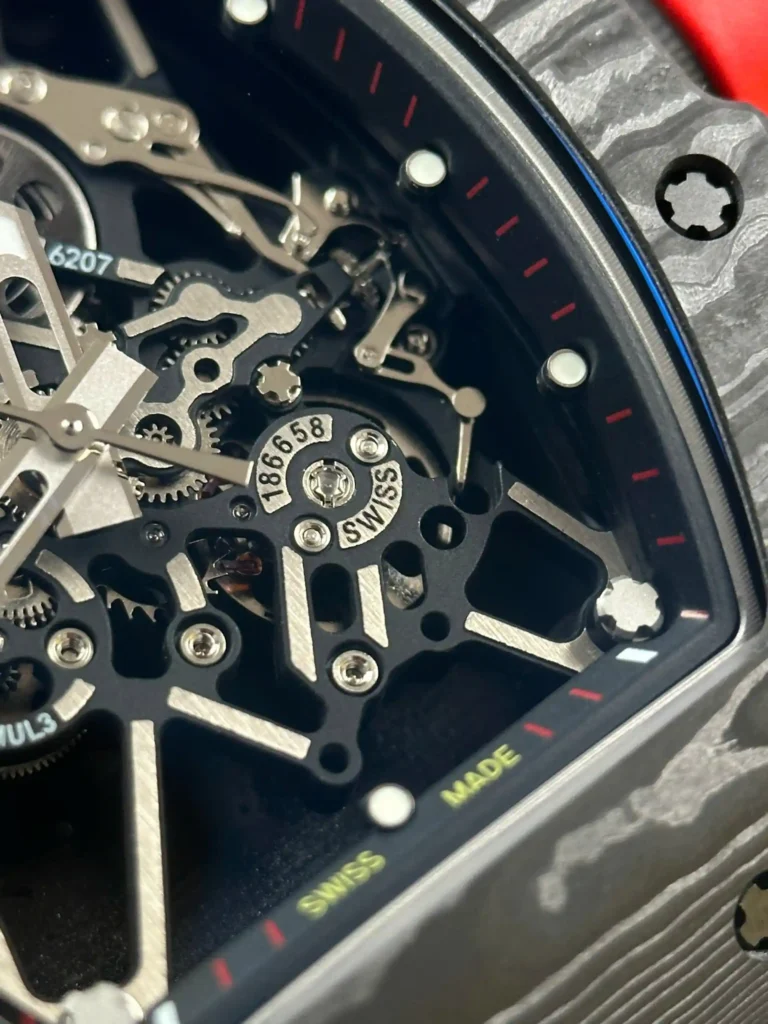 Super Clone Richard Mille RM 35-01 Richard Mille Rafa Cacbon NTPT Full Black 42mm — on leather display