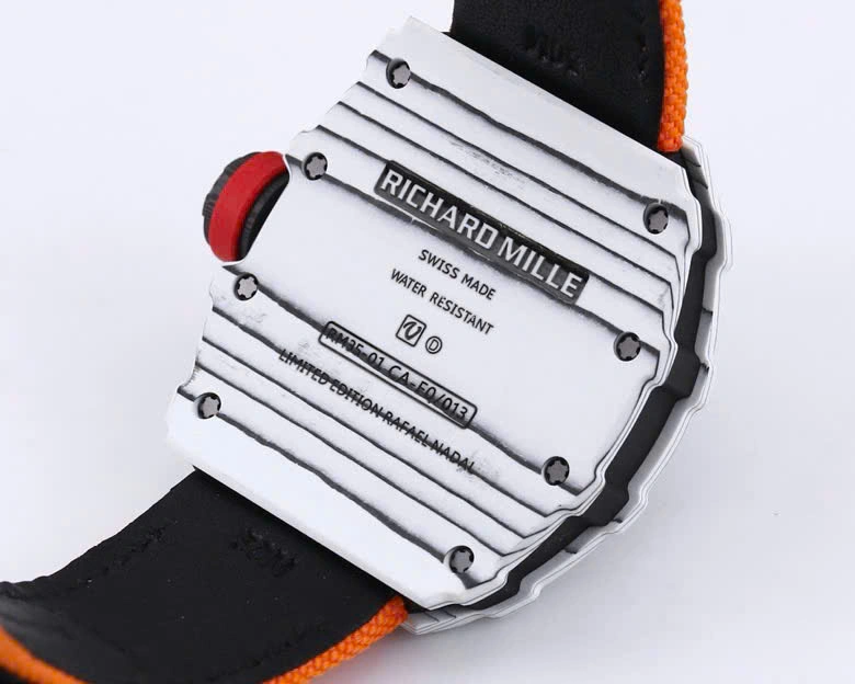 Super Clone Richard Mille RM 35-01 Richard Mille Rafa Cacbon NTPT Orange Strap 42mm — on leather display