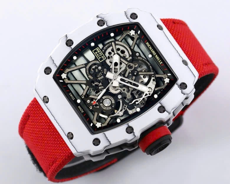 Super Clone Richard Mille RM 35-01 Richard Mille Rafa Cacbon NTPT Red Strap 42mm — dial close-up