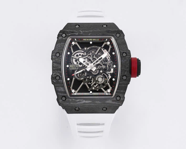Super Clone Richard Mille RM 35-01 Richard Mille Rafa Cacbon NTPT White Strap 42mm — dial close-up