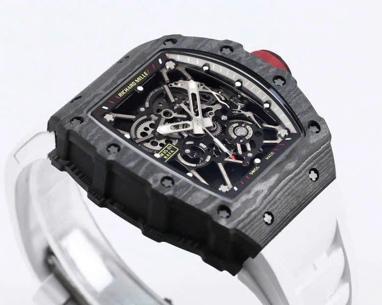 Super Clone Richard Mille RM 35-01 Richard Mille Rafa Cacbon NTPT White Strap 42mm — side profile