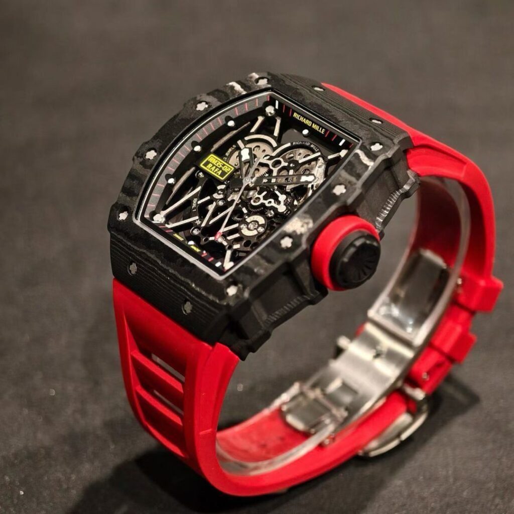 Super Clone Richard Mille RM 35-02 Carbon TPT Purple AR Sapphire Rubber Strap — dial close-up