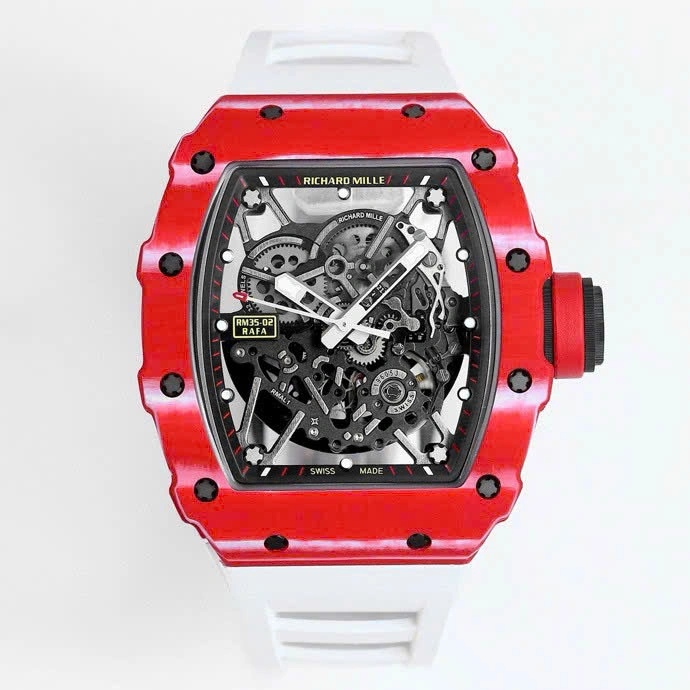 Super Clone Richard Mille RM 35-02 Richard Mille Rafael Nadal Red White Strap Carbon — dial close-up