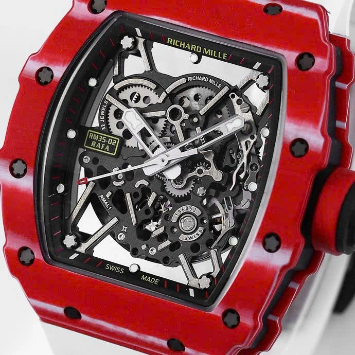 Super Clone Richard Mille RM 35-02 Richard Mille Rafael Nadal Red White Strap Carbon — bracelet detail