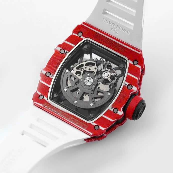 Super Clone Richard Mille RM 35-02 Richard Mille Rafael Nadal Red White Strap Carbon — on leather display