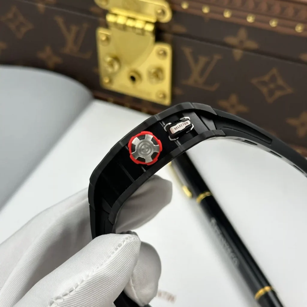 Super Clone Richard Mille RM 35-03 Richard Mille Rafael Nadal Carbon TPT 43mm – — on leather display