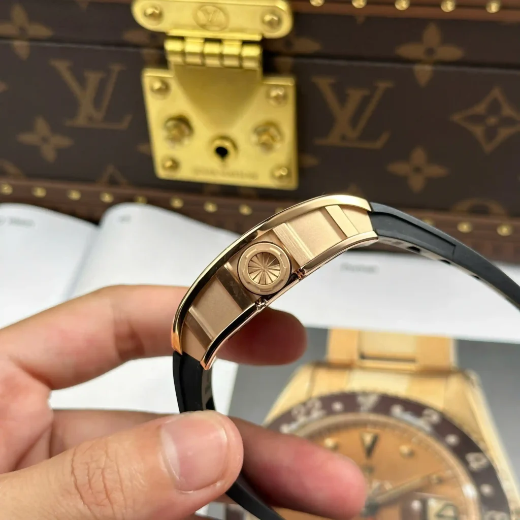 Super Clone Richard Mille RM 35 Richard Mille Americas Rose Gold Toro Limited Edition — on leather display