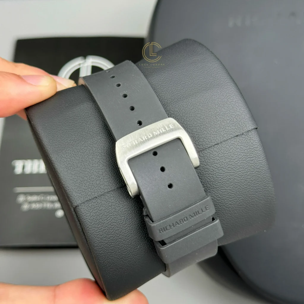 Super Clone Richard Mille 42mm Steel — on leather display