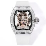Super Clone Richard Mille RM 52-01 Transparent Skull Tourbillon Rubber Strap