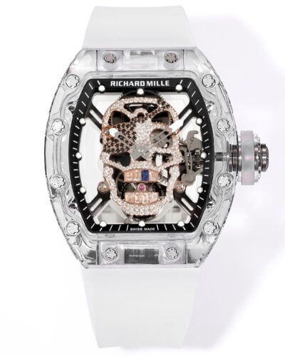 Super Clone Richard Mille RM 52-01 Transparent Skull Tourbillon Rubber Strap
