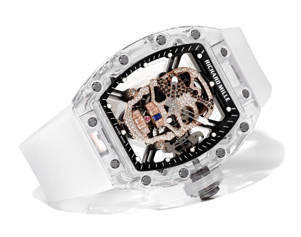 Super Clone Richard Mille RM 52-01 Transparent Skull Tourbillon Rubber Strap — dial close-up