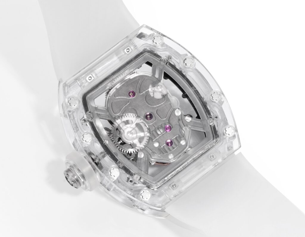 Super Clone Richard Mille RM 52-01 Transparent Skull Tourbillon Rubber Strap — movement / caseback view