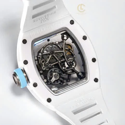 Super Clone Richard Mille RM 55 Richard Mille BLUE 42mm Ceramic — on leather display