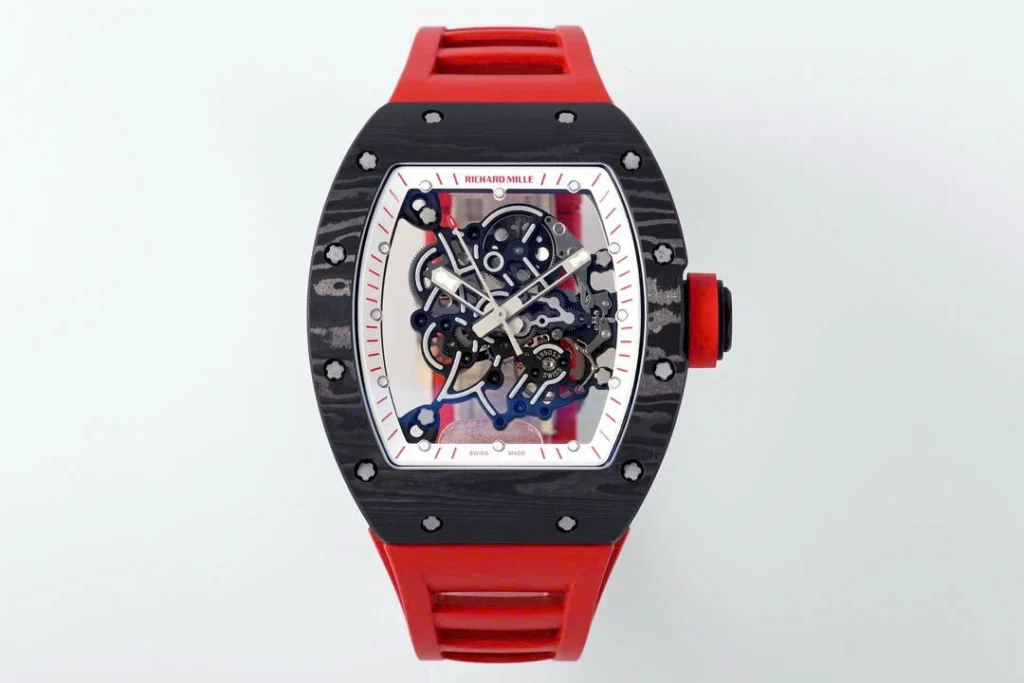 Super Clone Richard Mille RM 55 Richard Mille DARK-NTPT 42mm Carbon Tinh Chỉnh — dial close-up