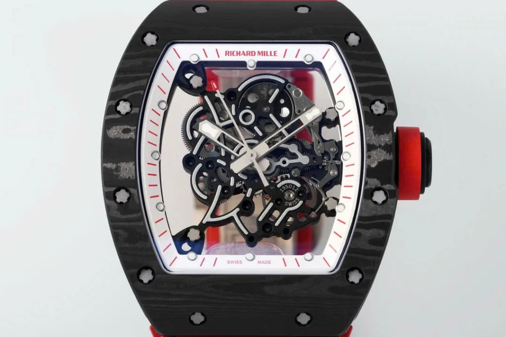 Super Clone Richard Mille RM 55 Richard Mille DARK-NTPT 42mm Carbon Tinh Chỉnh — case and bezel