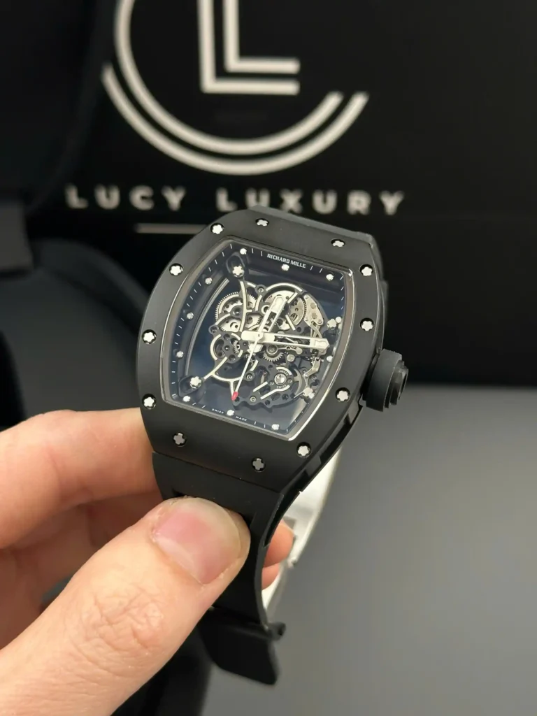 Super Clone Richard Mille RM 55 Richard Mille Manual Winding Bubba Watson 42mm Black — case and bezel
