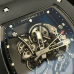 Super Clone Richard Mille RM 55 Richard Mille Manual Winding Bubba Watson 42mm Black — on leather display