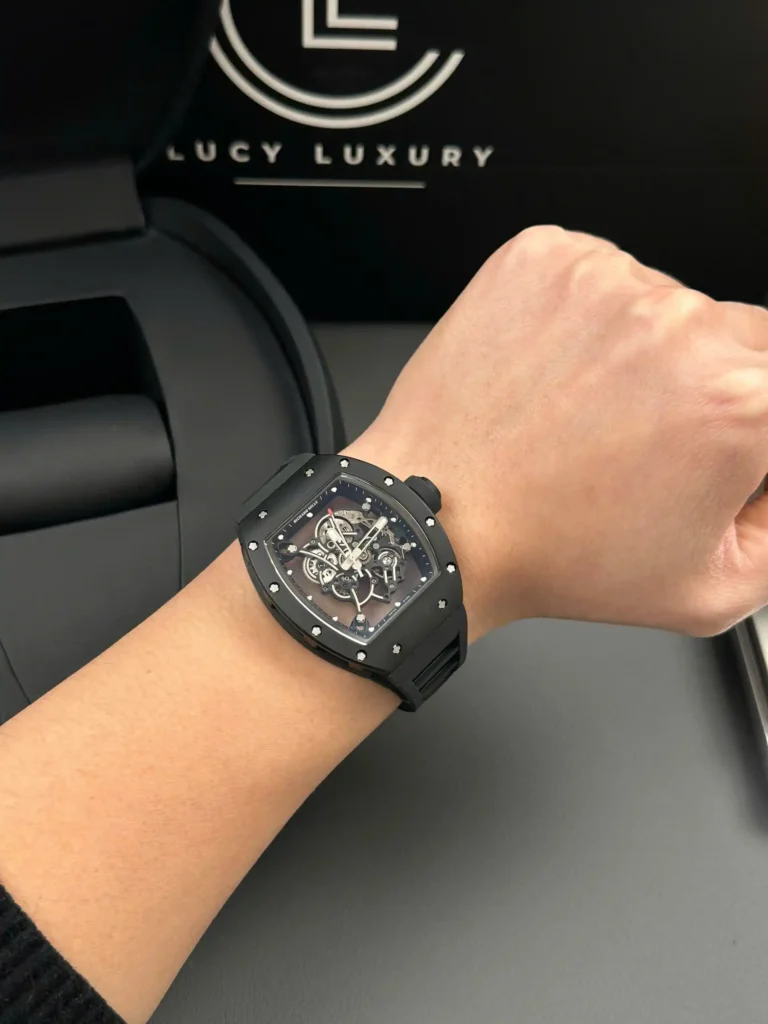 Super Clone Richard Mille RM 55 Richard Mille Manual Winding Bubba Watson 42mm Black — movement / caseback view