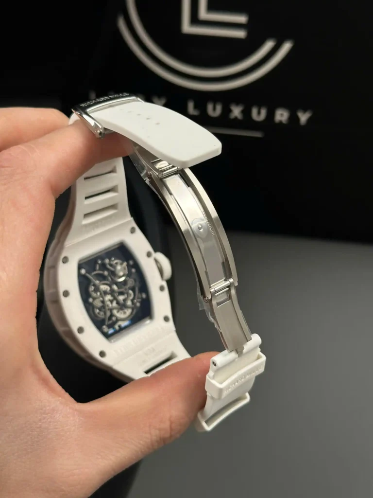 Super Clone Richard Mille RM 55 Richard Mille Manual Winding Bubba Watson 42mm White — movement / caseback view