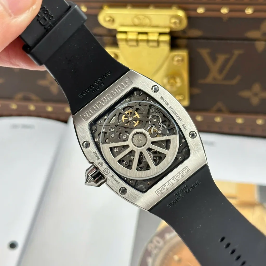 Super Clone Richard Mille Titanium — on leather display
