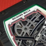 Super Clone Richard Mille RM 67-02 Richard Mille Italy Black Carbon TPT Italy — on leather display
