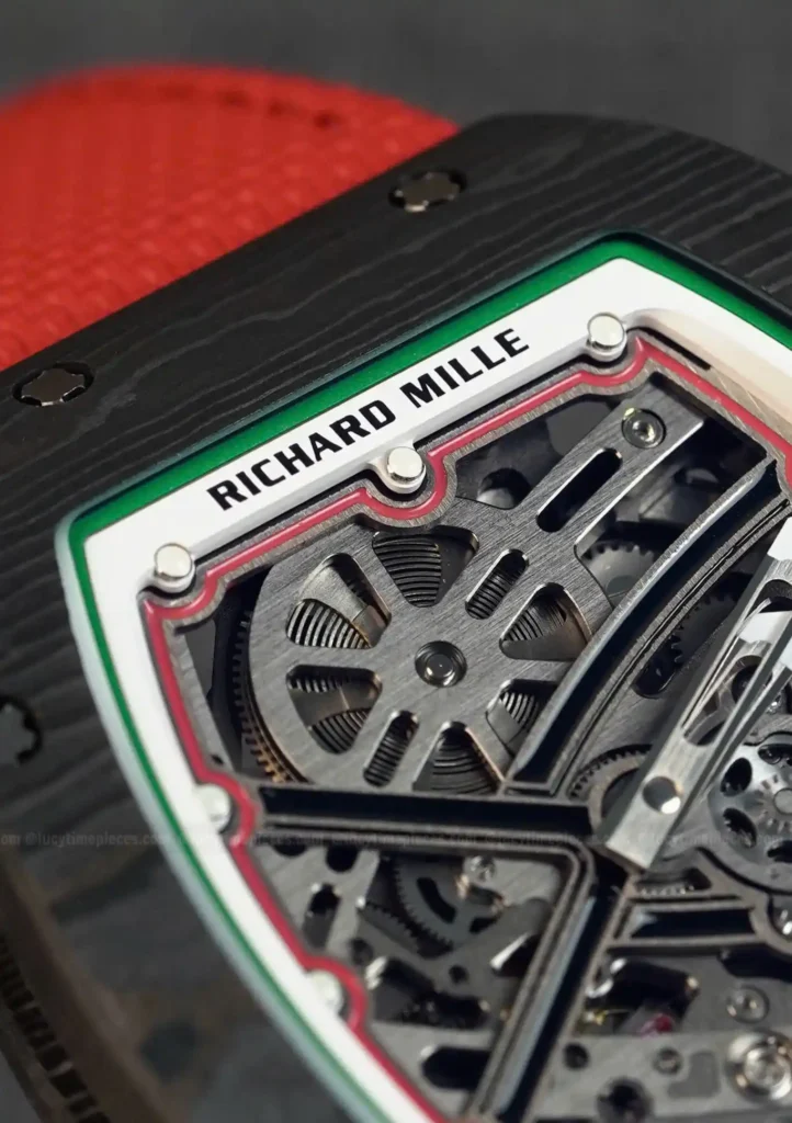 Super Clone Richard Mille RM 67-02 Richard Mille Italy Black Carbon TPT Italy — on leather display