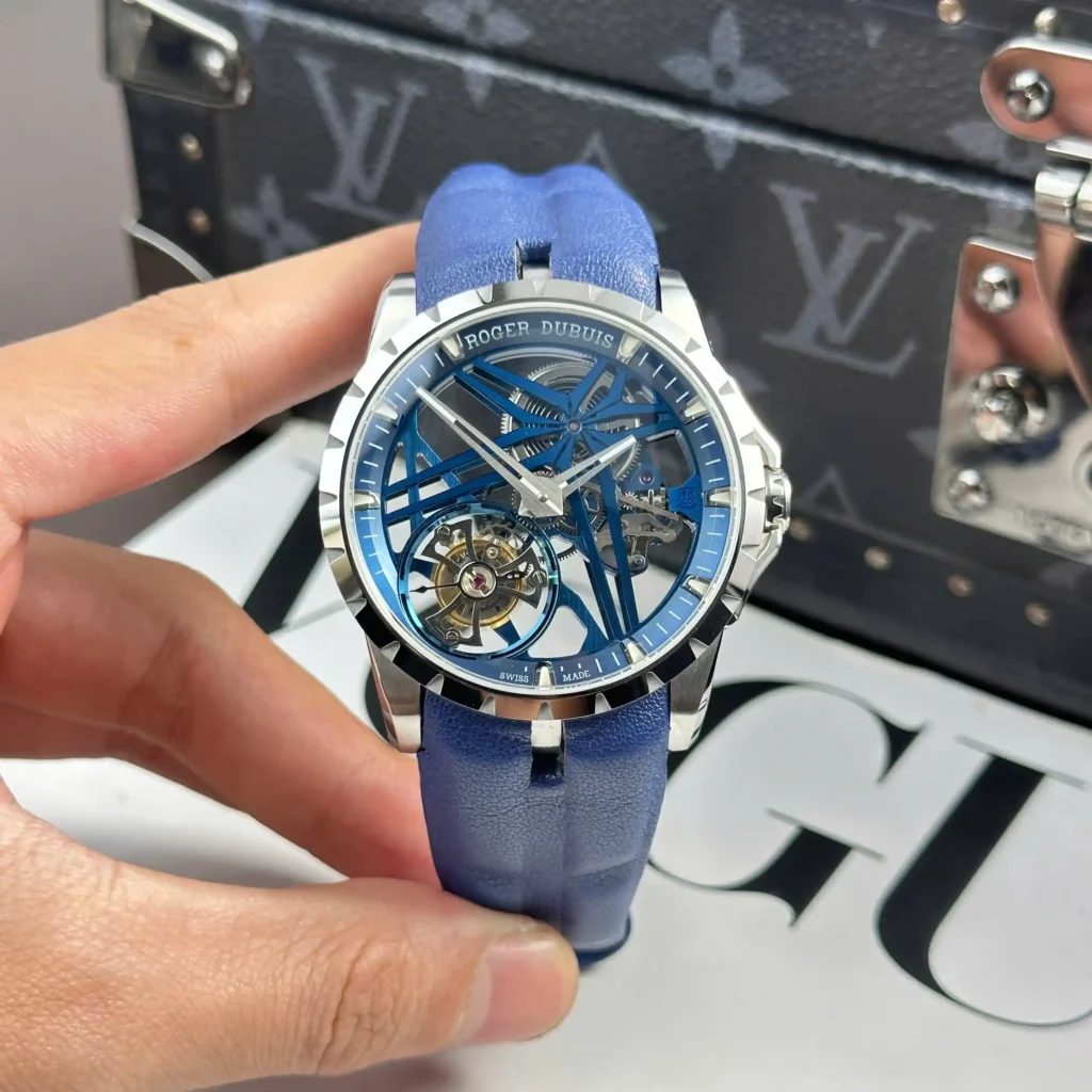 Super Clone Roger Dubuis Excalibur Double Tourbillon Cobalt RDDBEX1109 – — dial close-up