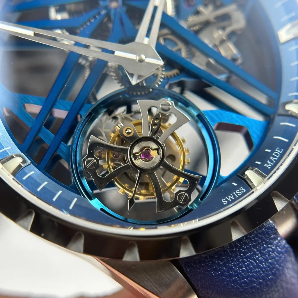 Super Clone Roger Dubuis Excalibur Double Tourbillon Cobalt RDDBEX1109 – — side profile