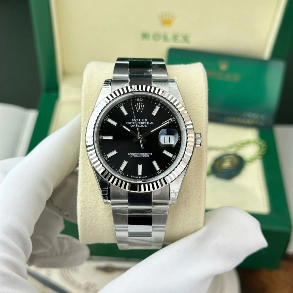 Super Clone Rolex Datejust Black Dial 126334-0017 41 mm — dial close-up