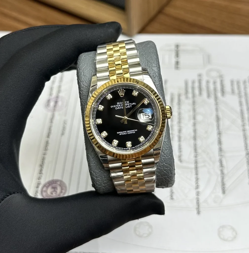 Super Clone Rolex Datejust Black Diamond Dial 126333-0006 41 mm — dial close-up