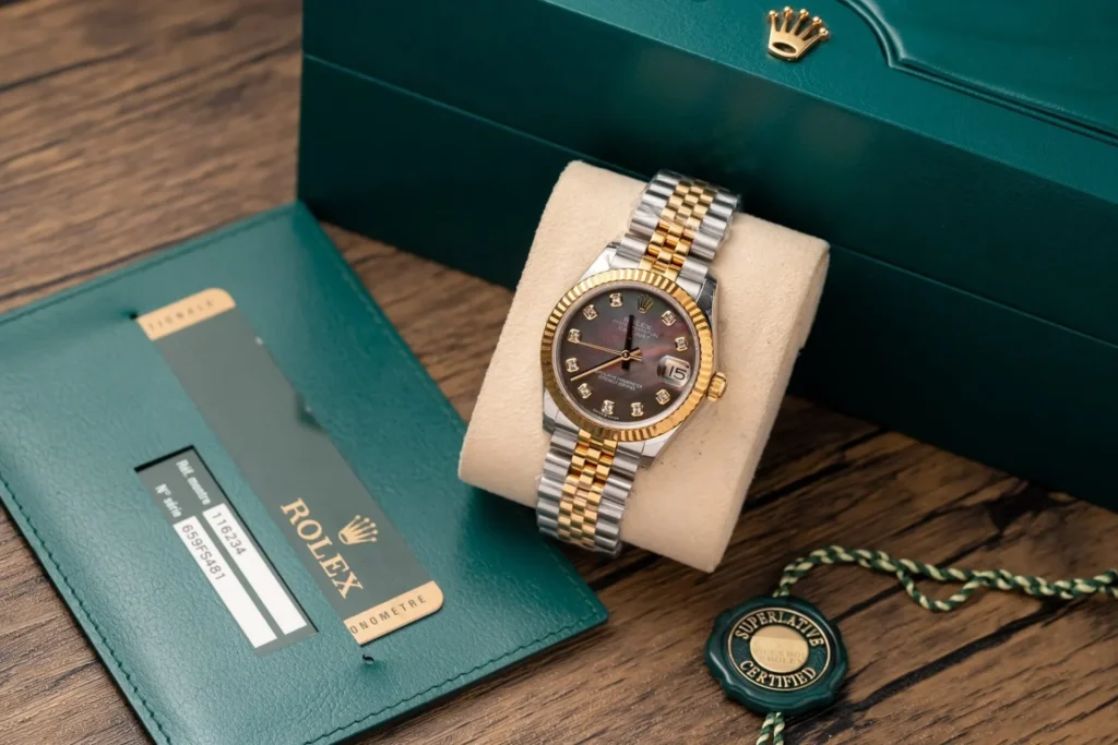Super Clone Rolex Datejust Black Mother of Pearl Diamond Dial 278273-0024 31 mm — dial close-up