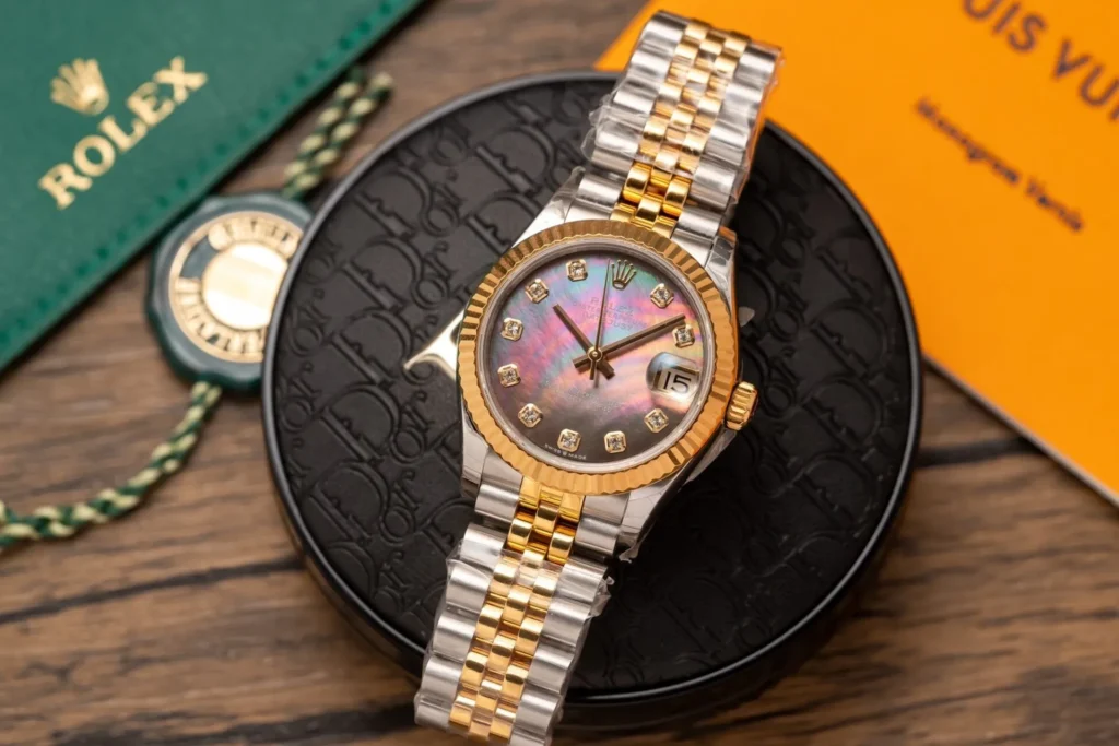 Super Clone Rolex Datejust Black Mother of Pearl Diamond Dial 278273-0024 31 mm — case and bezel