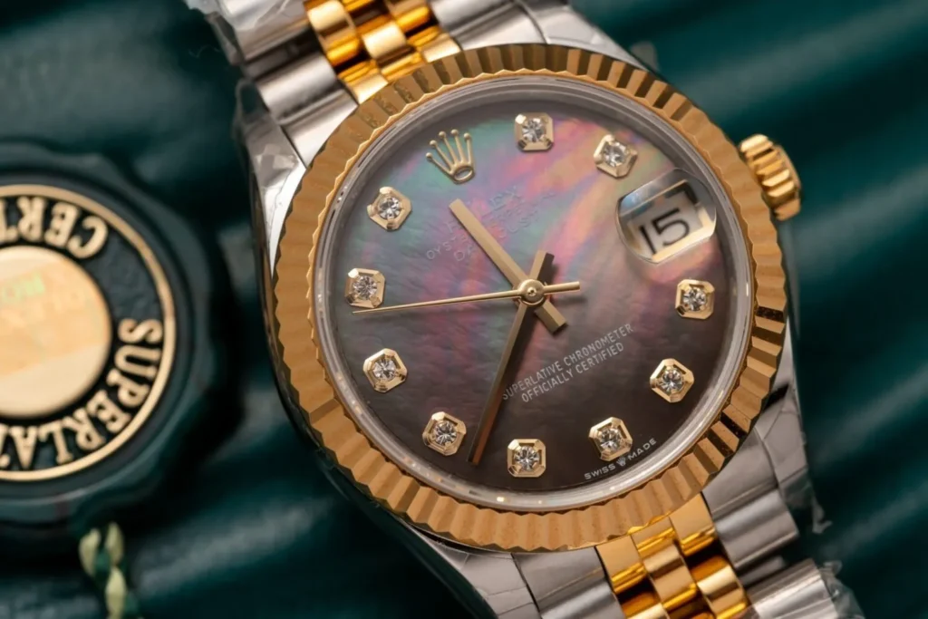 Super Clone Rolex Datejust Black Mother of Pearl Diamond Dial 278273-0024 31 mm — side profile