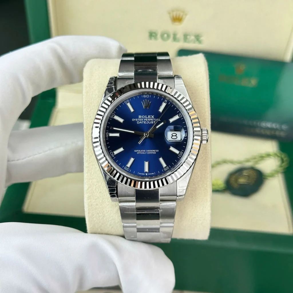 Super Clone Rolex Datejust Blue Dial 126334-0001 41 mm — dial close-up