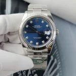 Super Clone Rolex Datejust Bright Blue Diamond Dial 126334-0015 41 mm — dial close-up