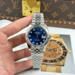 Super Clone Rolex Datejust Bright Blue Diamond Dial 126334-0016 41 mm — dial close-up