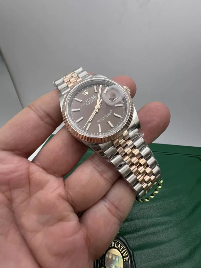 Super Clone Rolex Datejust Chocolate Dial 126231 Jubilee 36 mm — dial close-up