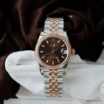 Super Clone Rolex Datejust Chocolate Dial 126281RBR Jubilee 36 mm — dial close-up