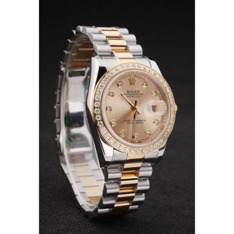 Super Clone Rolex Datejust Gold Dial SRL40 36 mm — on leather display