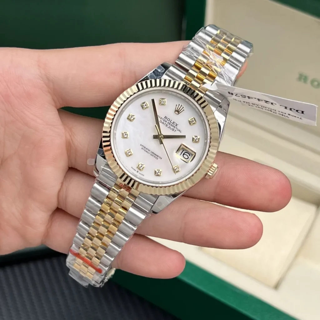 Super Clone Rolex Datejust Mother of Pearl Diamond Dial 126283RBR-0009 36 mm — case and bezel