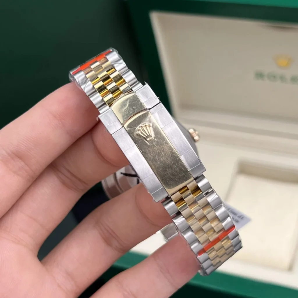 Super Clone Rolex Datejust Mother of Pearl Diamond Dial 126283RBR-0009 36 mm — on leather display