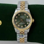 Super Clone Rolex Datejust Olive Green Diamond Dial 278273-0030 31 mm — dial close-up