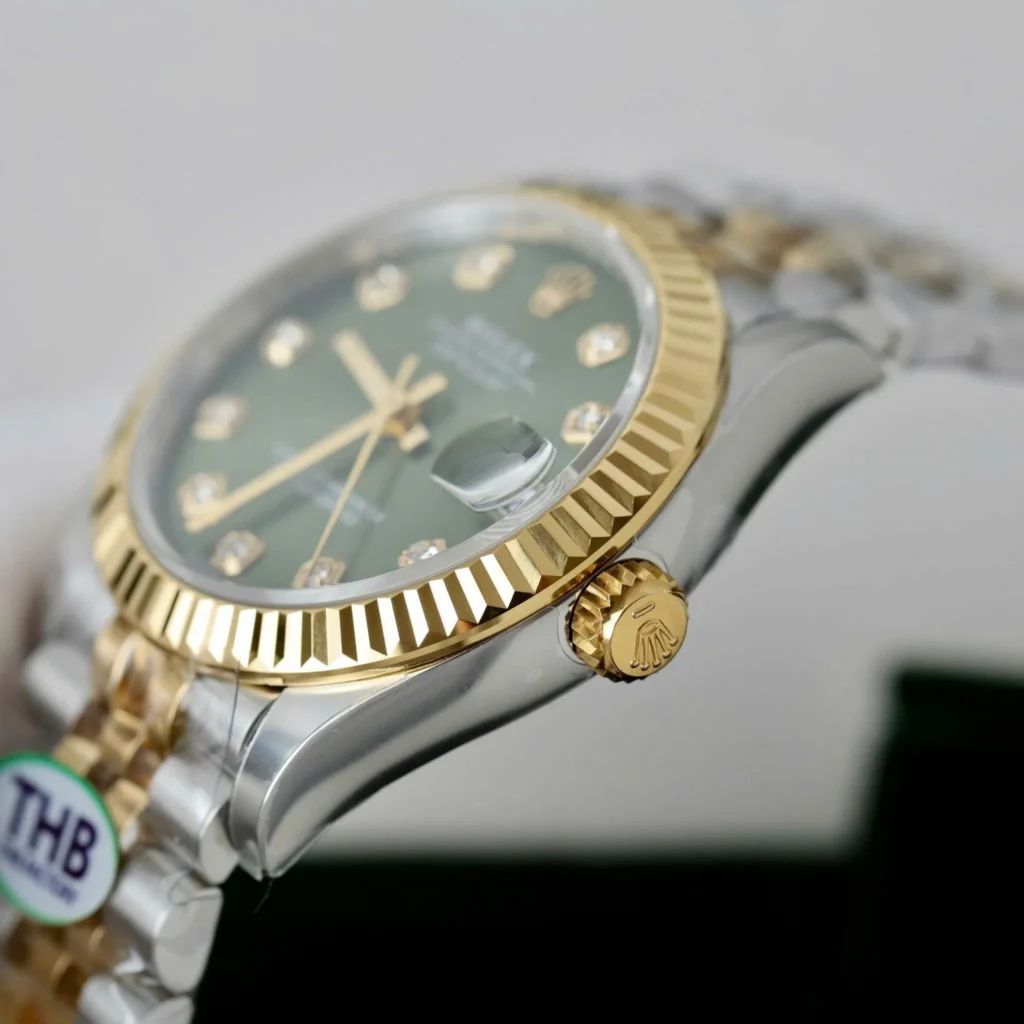 Super Clone Rolex Datejust Olive Green Diamond Dial 278273-0030 31 mm — case and bezel