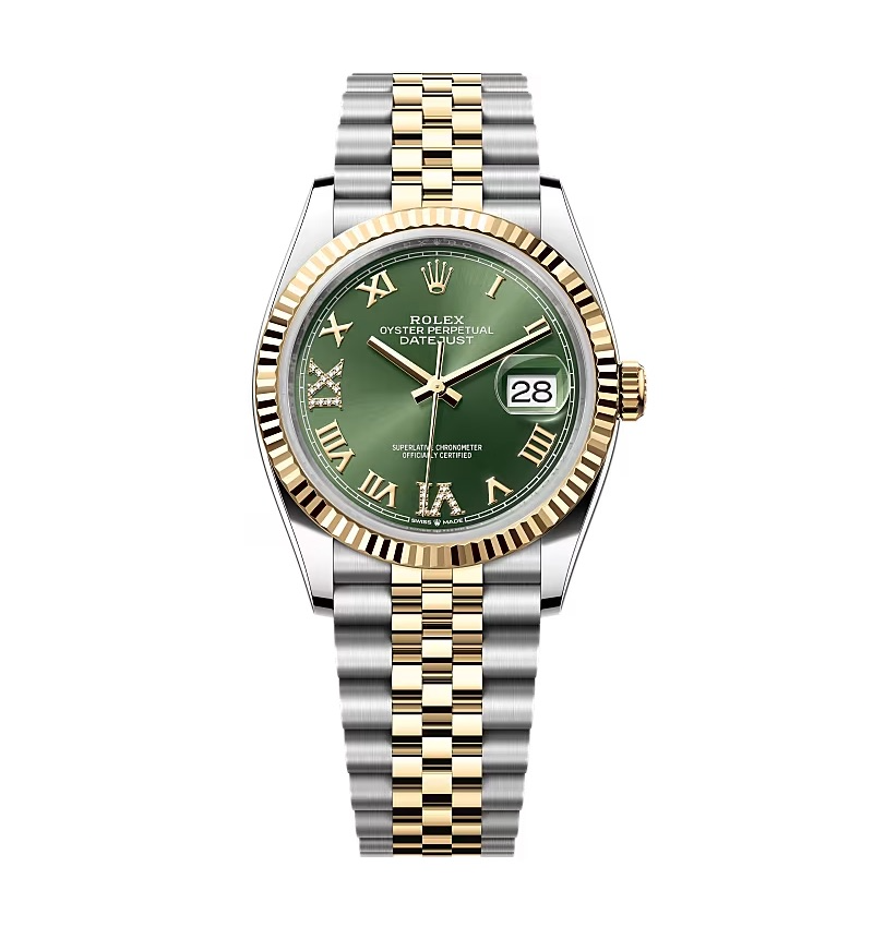 Super Clone Rolex Datejust Olive Green Roman Diamond Dial 126233-0025 36 mm
