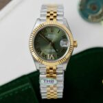 Super Clone Rolex Datejust Olive Green Roman Diamond Dial 126233-0025 36 mm — dial close-up