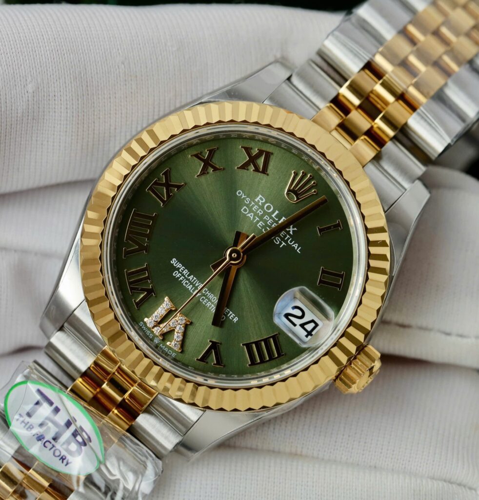 Super Clone Rolex Datejust Olive Green Roman Diamond Dial 126233-0025 36 mm — side profile