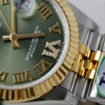 Super Clone Rolex Datejust Olive Green Roman Diamond Dial 126233-0025 36 mm — on leather display
