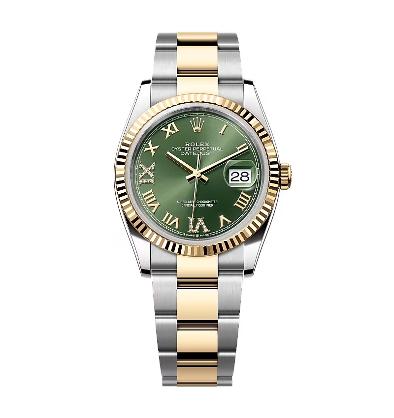 Super Clone Rolex Datejust Olive Green Roman Diamond Dial 126233-0026 36 mm